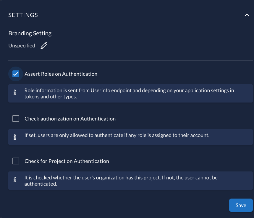 Project settings in console